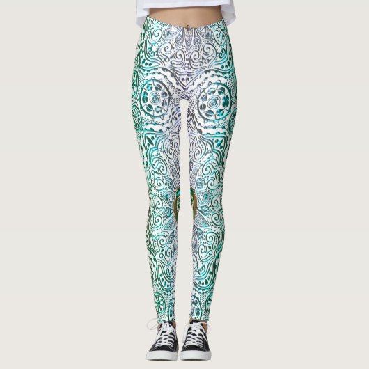 Keltische Herz-Mandala im grünen Gold Leggings (Vorderseite)