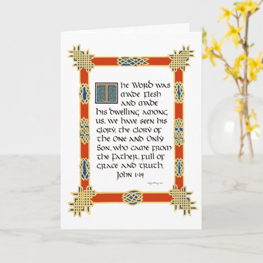 Keltische illuminierte Kalligraphie John 1:14 Karte (Gelbe Blume)