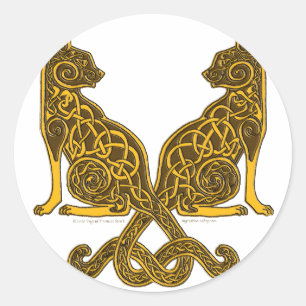 keltische Katzen 6 Bronzegolz Runder Aufkleber