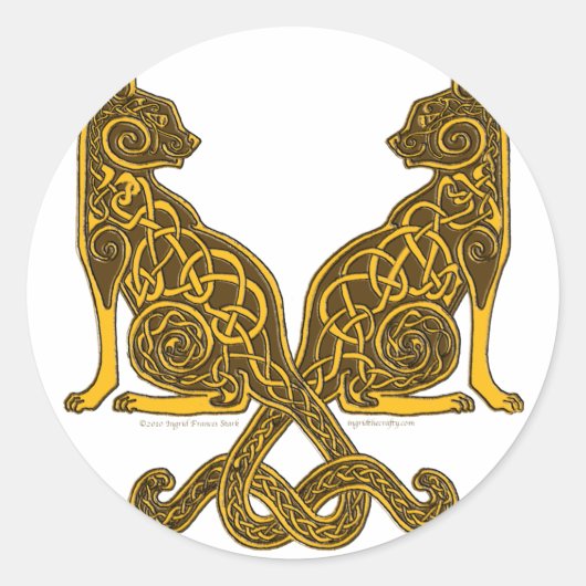 keltische Katzen 6 Bronzegolz Runder Aufkleber (Vorderseite)