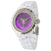 KELTISCHE KNOTEN BLUME UND LILA AMETHYST-GEM-STEIN ARMBANDUHR (Schrägansicht)