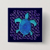 Keltische Knoten-Schildkröte-(blaue) Knöpfe Button (Vorderseite)