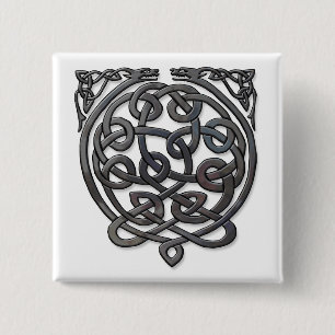 Keltische Knotendrachen – Schwarzes Chrom Button