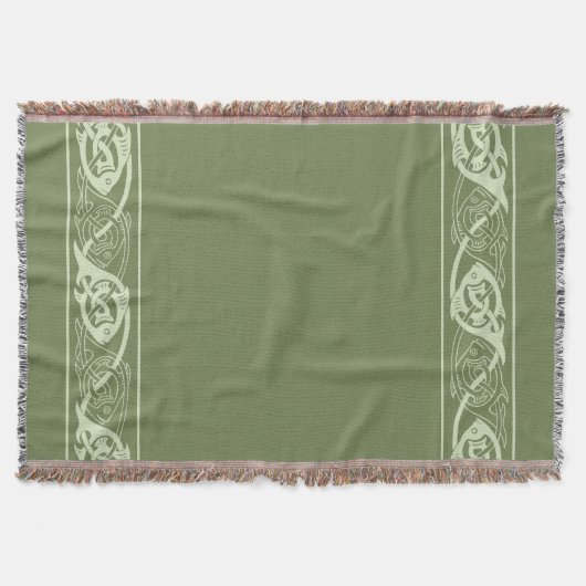 Keltische Knüpfarbeit Fische in Grün Decke (Vorderseite)