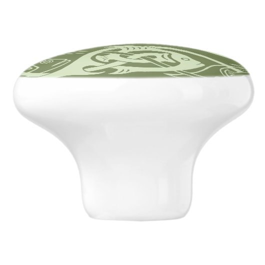 Keltische Knüpfarbeit Fische in Grün Keramikknauf (Seitenansicht)