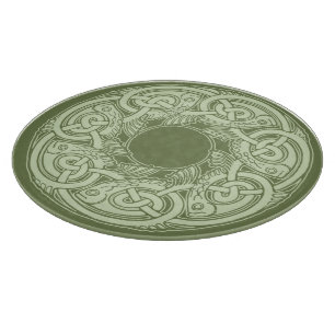 Keltische Knüpfarbeit Fische in Grün Schneidebrett