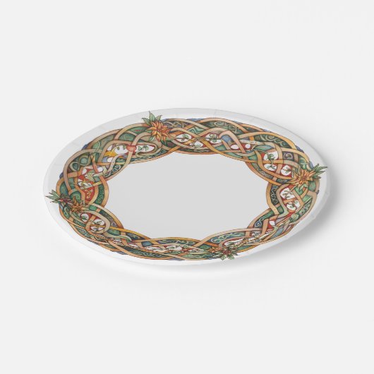 Keltische Knüpfarbeit und Sonnensymbole Litha Pappteller (Schrägansicht)