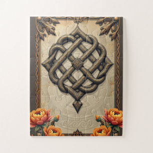 Keltische Kunst und florale Pracht in warmen Tönen Puzzle