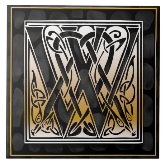Keltische schwarze Monogramm-Initialen-Fliese des Fliese (Vorderseite)