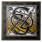 Keltische schwarze Monogramm-Initialen-Fliese des Fliese (Vorderseite)