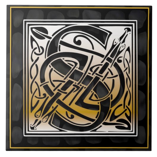 Keltische schwarze Monogramm-Initialen-Fliese des Fliese (Vorderseite)