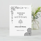 Keltische Symbole und Blattwerk auf weiß, modern Einladung (Stehend Vorderseite)