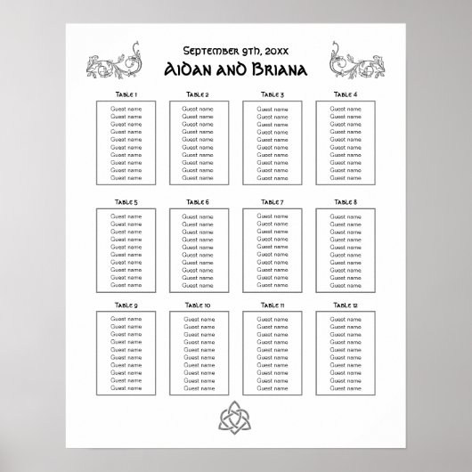 Keltische Symbole und Blattwerk für 12 Tabellen Poster (Vorne)