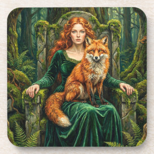 Keltische Waldkönigin Rotfuchs Hexe Fantasy-Kunst  Getränkeuntersetzer