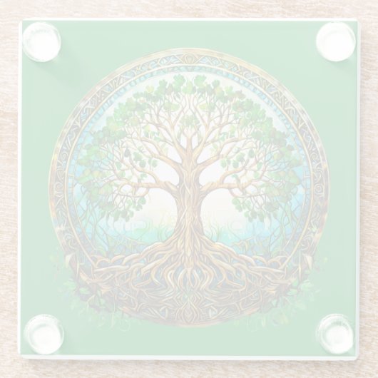Keltischer Baum im Grünen Glasuntersetzer (Rückseite)