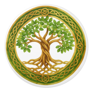 Keltischer Baum mit grünen und goldenen Akzenten Keramikknauf