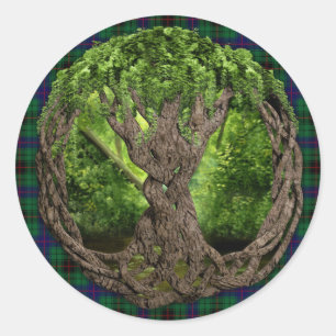 Keltischer Baum und Clan Davidson Tartan Runder Aufkleber