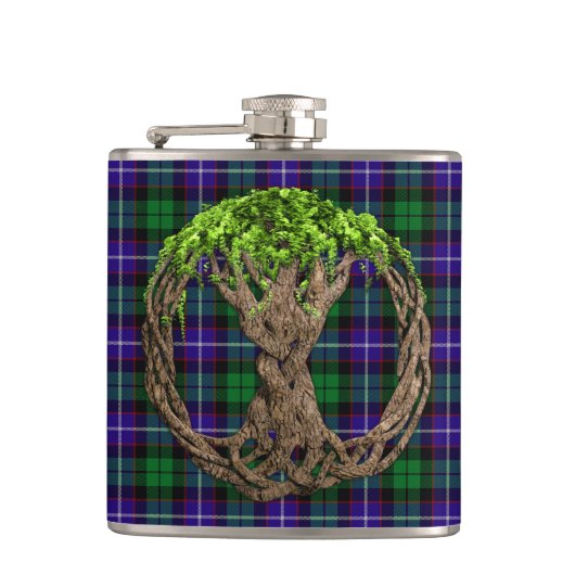 Keltischer Baum von Leben-Clan Mitchell Tartan Flachmann (Vorderseite)
