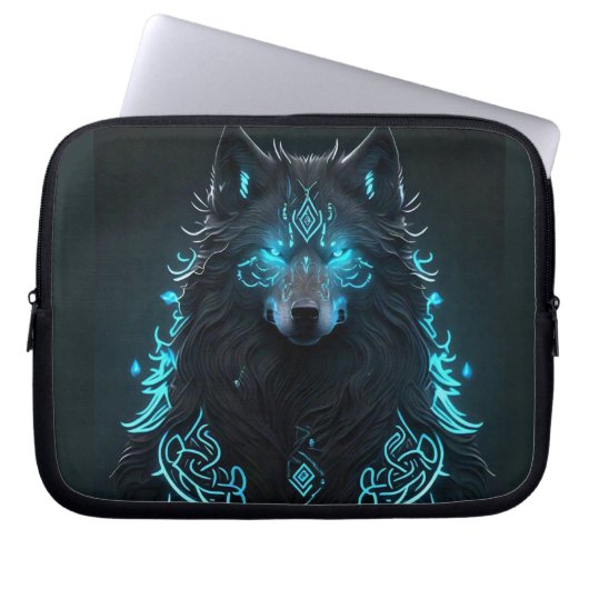 Keltischer blauer Wolf Laptopschutzhülle (Vorderseite)