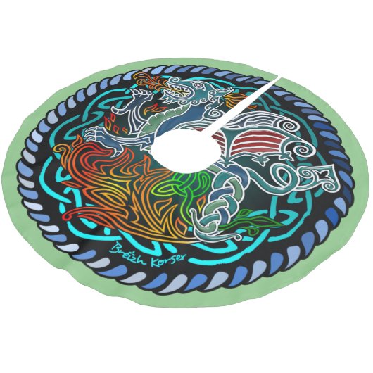 Keltischer Drache Polyester Weihnachtsbaumdecke (Schrägansicht)