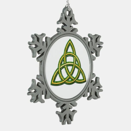 Keltischer Dreiheit Knoten oder Triquetra Schneeflocken Zinn-Ornament (Links)