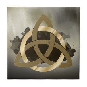 Keltischer Dreiheits-Knoten-goldenes eingekreistes Fliese