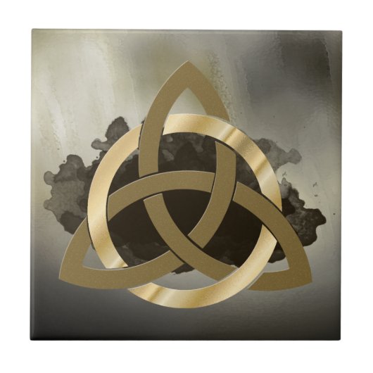 Keltischer Dreiheits-Knoten-goldenes eingekreistes Fliese (Vorderseite)