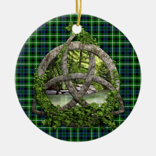 Keltischer Dreiheits-Knoten und Clan-GrahamTartan Keramik Ornament (Vorne)