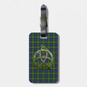 Keltischer Dreiheits-Knoten und Clan Muir Tartan Gepäckanhänger (Rückseite vertikal)