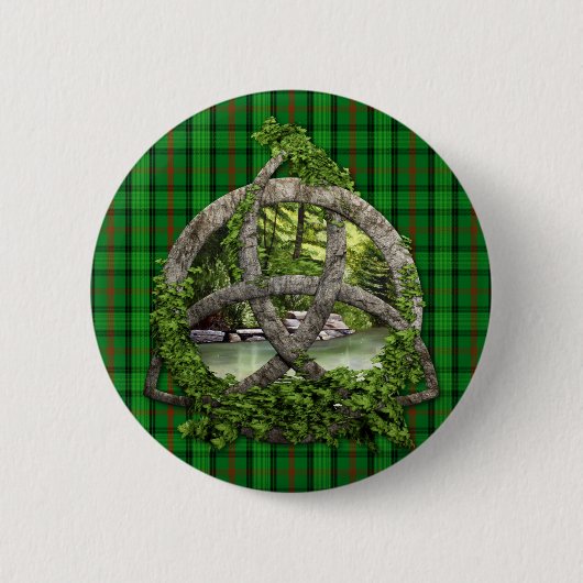 Keltischer Dreiheits-Knoten und ClanRossTartan Button (Vorderseite)