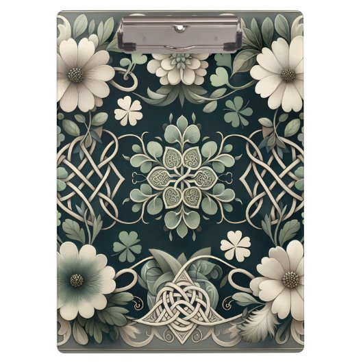 Keltischer Kleeblatt-Blumen-Charm Klemmbrett (Vorderseite)