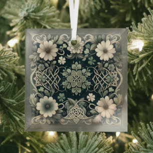 Keltischer Kleeblatt-Blumen-Charm Ornament Aus Glas