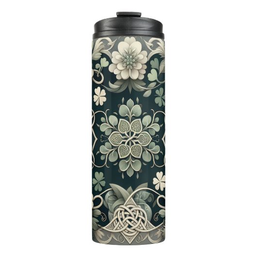 Keltischer Kleeblatt-Blumen-Charm Thermosbecher (Vorderseite)
