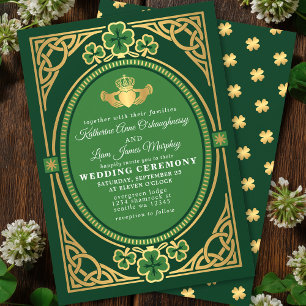 Keltischer Knoten Claddagh Shamrock Hochzeit Grün Einladung