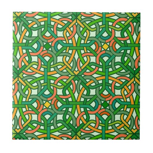 Keltischer Knoten-irisches Borten-Muster-Grün Fliese (Vorderseite)