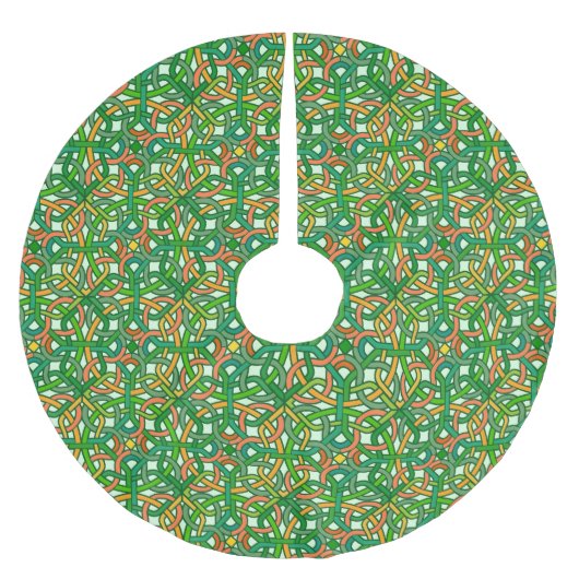 Keltischer Knoten-irisches Borten-Muster-Grün Polyester Weihnachtsbaumdecke (Vorderseite)