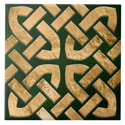 Keltischer Knoten - Malachit und Gold Fliese (Vorderseite)