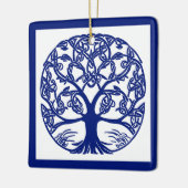Keltischer Knotenbaum des Lebens Blau auf Weiß Keramikornament (Links)