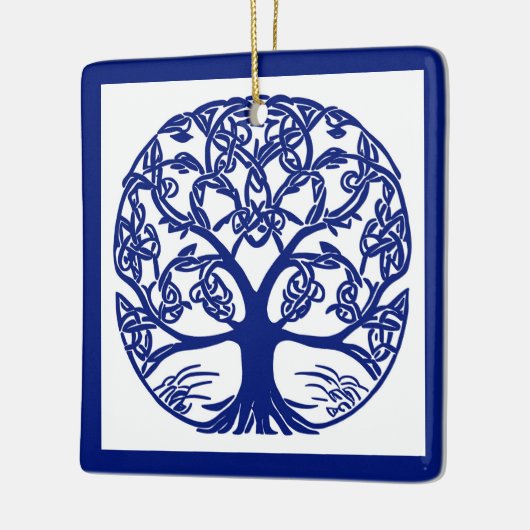 Keltischer Knotenbaum des Lebens Blau auf Weiß Keramikornament (Links)