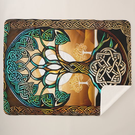 Keltischer Knotenbaum Sonnenuntergang Sherpa Blank Sherpadecke (Vorderseite (Horizontal))