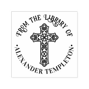 Keltischer Knotenkreuz-Rund Bibliotheksbuchname  Permastempel