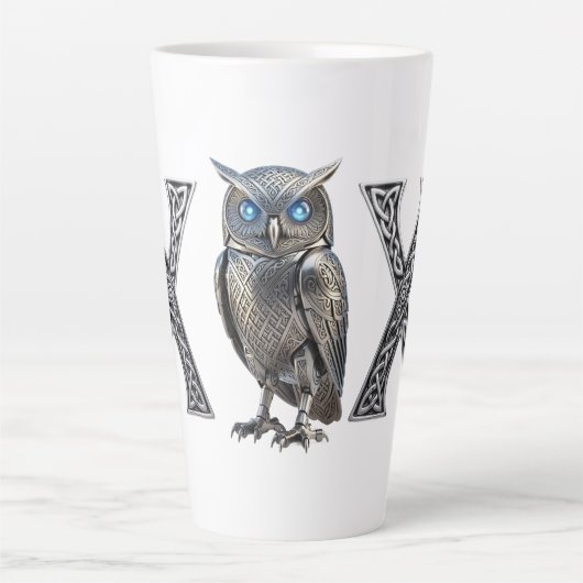 Keltischer mechanischer silberner Steampunk-Vogel Milchtasse (Vorderseite)