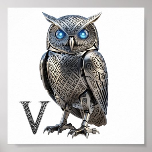Keltischer mechanischer silberner Steampunk-Vogel Poster (Vorne)