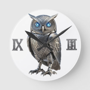Keltischer mechanischer silberner Steampunk-Vogel Runde Wanduhr