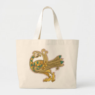 Keltischer mittelalterlicher goldener Pfau, Jumbo Stoffbeutel