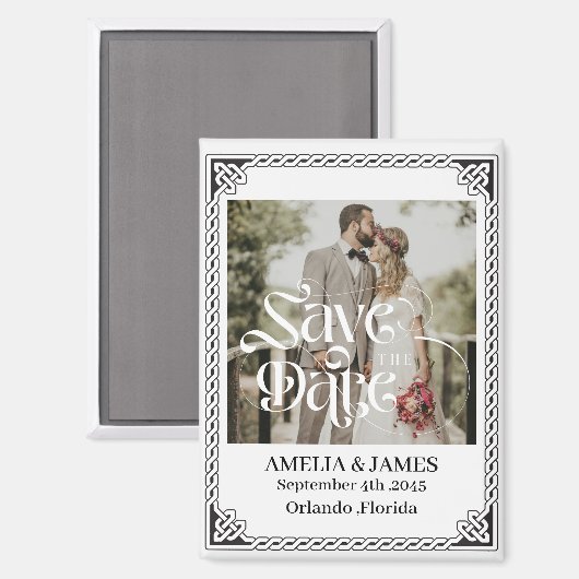 Keltischer Rahmen Hochzeit Save the Date Magnet (Vorderseite/Rückseite)