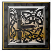 Keltischer schwarzer Stein F Monogramm Anfangsfoli Fliese (Vorderseite)