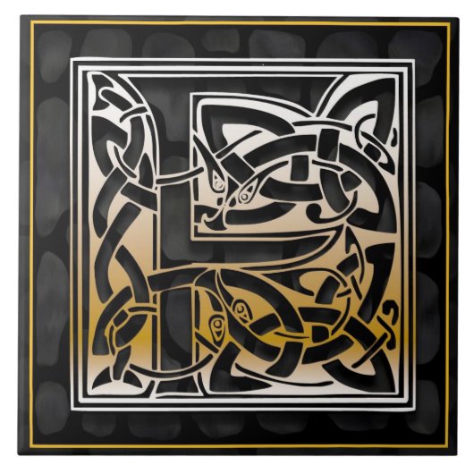 Keltischer schwarzer Stein F Monogramm Anfangsfoli Fliese (Vorderseite)