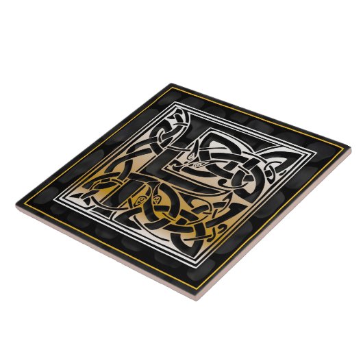 Keltischer schwarzer Stein F Monogramm Anfangsfoli Fliese (Seite)