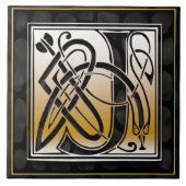 Keltischer schwarzer Stein J Monogram Tile Fliese (Vorderseite)